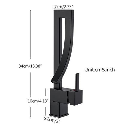 Waterfall 360° Moveable Faucet in All Black for Bathroom and Wash Basin | Stainless Steel | Hot and Cold Mixer
