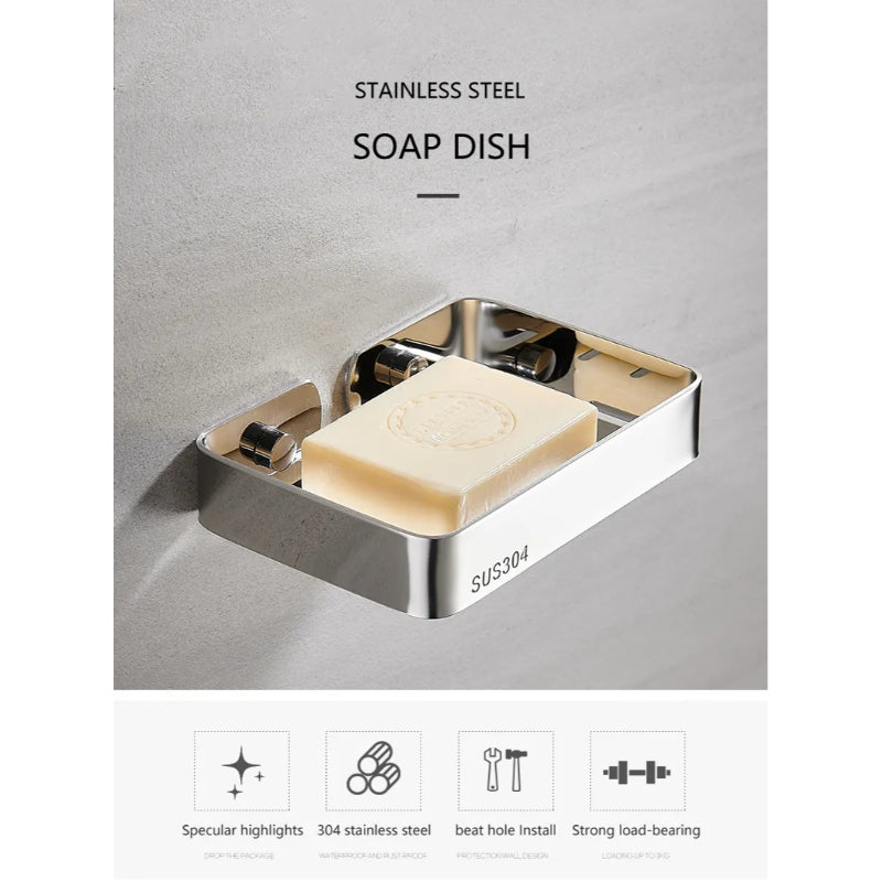 Premium Soap Dish and Organizer in Heavy Duty 304 SUS Stainless Steel for Bathrooms, Wash Areas | Wall Mounted