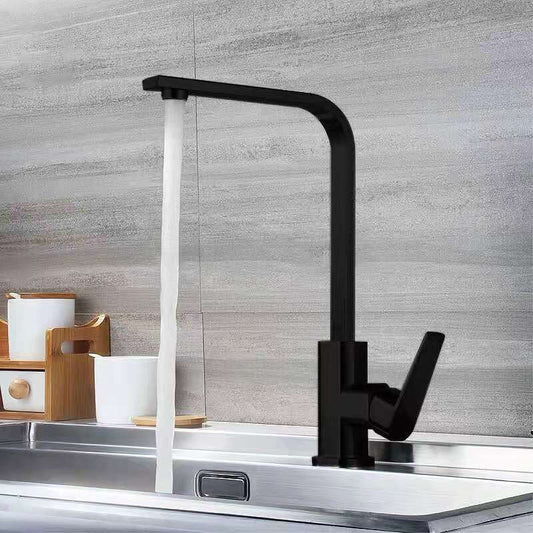Premium 14" inches L-Shape Stainless Steel Kitchen Faucet in Matt Black | Hot and Cold Mixer | Single Handle| 360° Moveable