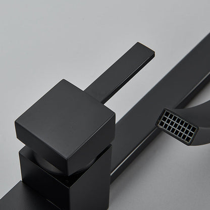 Waterfall 360° Moveable Faucet in All Black for Bathroom and Wash Basin | Stainless Steel | Hot and Cold Mixer