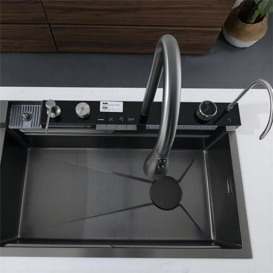 30x18 inch Multifunction Kitchen Sink in Stainless Steel with LED Panel | Scratch Proof Honeycomb Design