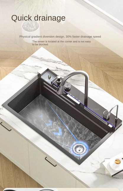 30x18 inch Multifunction Kitchen Sink in Stainless Steel with LED Panel | Scratch Proof Honeycomb Design