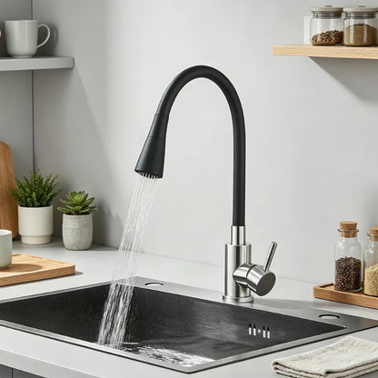 Flexible Neck Sink Mixer in Stainless Steel | Dual Spray Modes | Deck Mounted