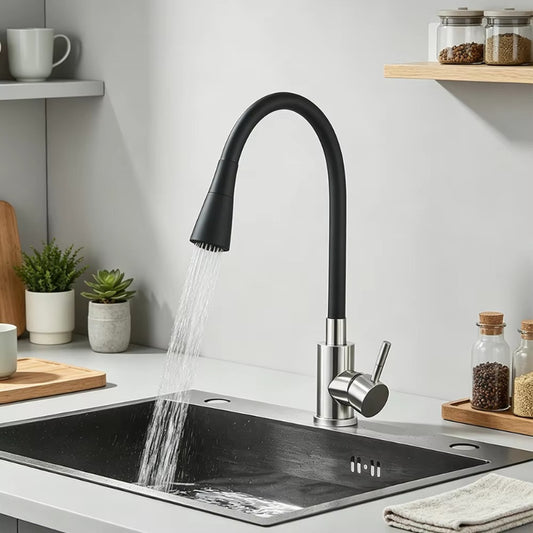 Flexible Neck Sink Mixer in Stainless Steel | Dual Spray Modes | Deck Mounted