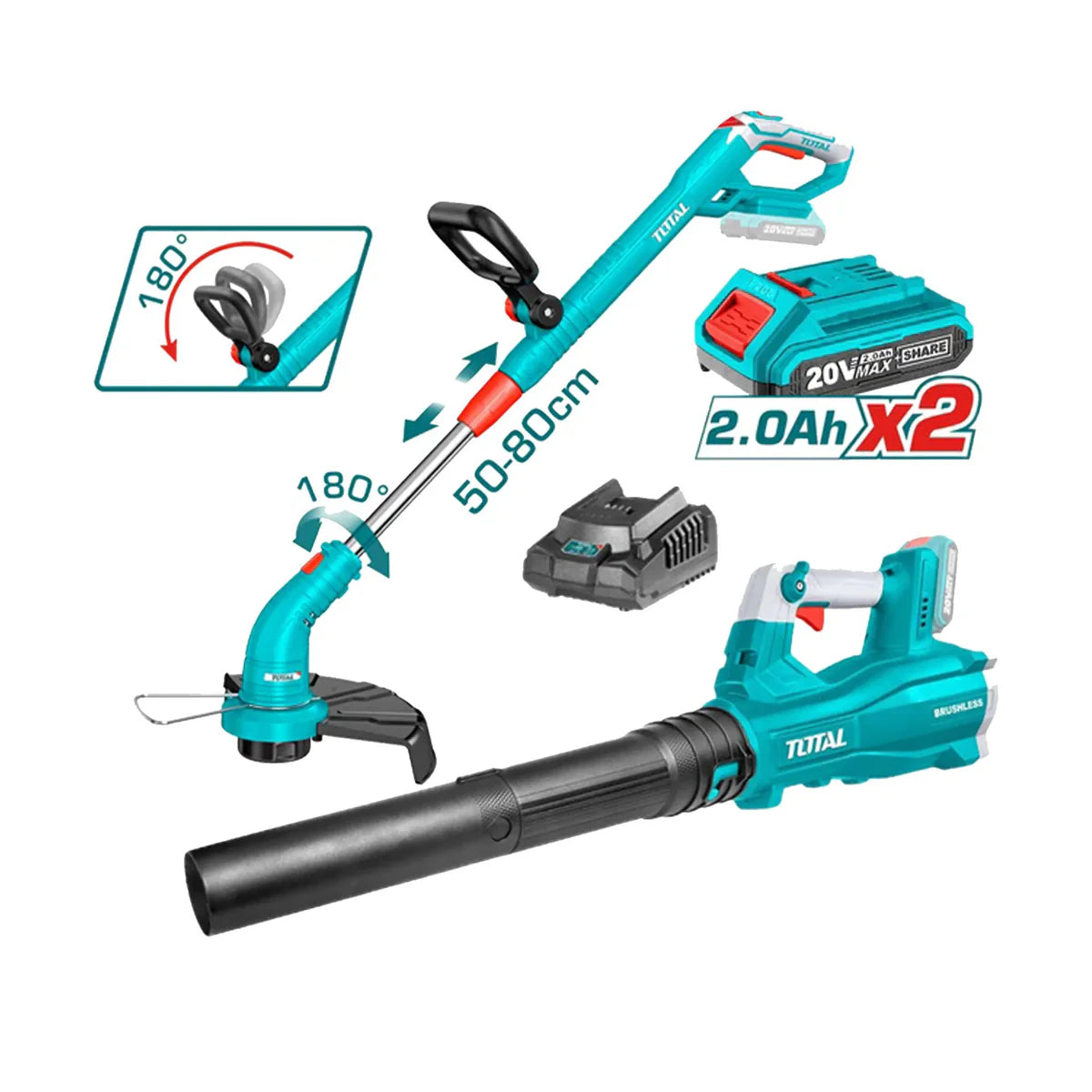 Total Cordless Grass Trimmer & Blower Combo Kit- TOSLI23024