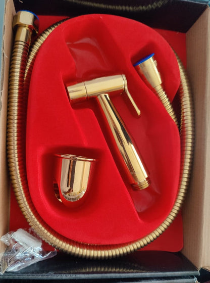 Shiny Gold Heavy Duty Stainless Steel Muslim Shower Set 5"inches Head + 1.2 Meter Pipe | High Water Pressure | Easy Installation | Bathroom and Toilets