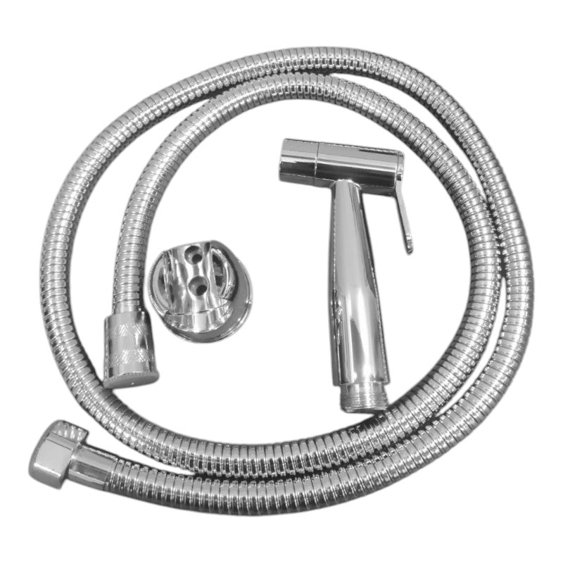 Shiny Chrome Heavy Duty Stainless Steel Muslim Shower Set 5"inches Head + 1.2 Meter Pipe | High Water Pressure | Easy Installation | Bathroom and Toilets