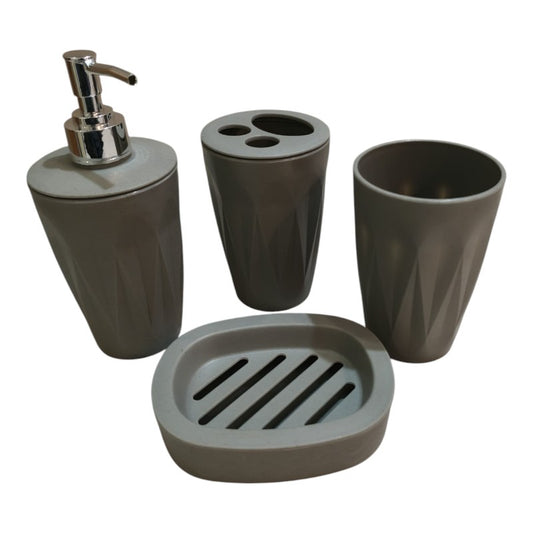 4pcs PVC Bathroom Accessories Light Grey | Dispenser + Brush Holder + Soap Dish + Rinse Cup