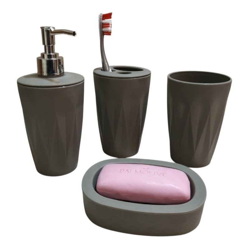 4pcs Bathroom Accessories Light Grey | Dispenser + Brush Holder + Soap Dish + Rinse Cup