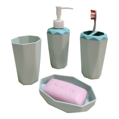 4pcs Bathroom Accessories Set Sage Green  | Dispenser + Brush Holder + Soap Dish + Rinse Cup