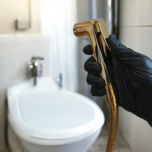 Heavy Duty Brass Muslim Shower Set in Shiny Gold | 5"inches Head + 1.2 Meter Pipe | High Water Pressure | Easy Installation