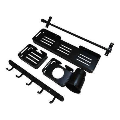 5pcs Aluminium Accessories Set Matt Black | Shelf + Soap Dish + Brush Holder + Towel Rod + Wall Hanger
