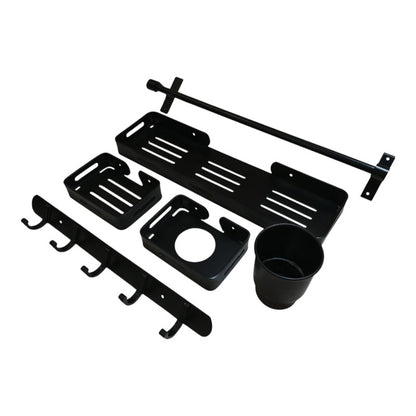 5pcs Aluminium Accessories Set Matt Black | Shelf + Soap Dish + Brush Holder + Towel Rod + Wall Hanger