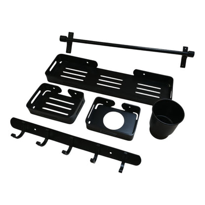 5pcs Aluminium Accessories Set Matt Black | Shelf + Soap Dish + Brush Holder + Towel Rod + Wall Hanger