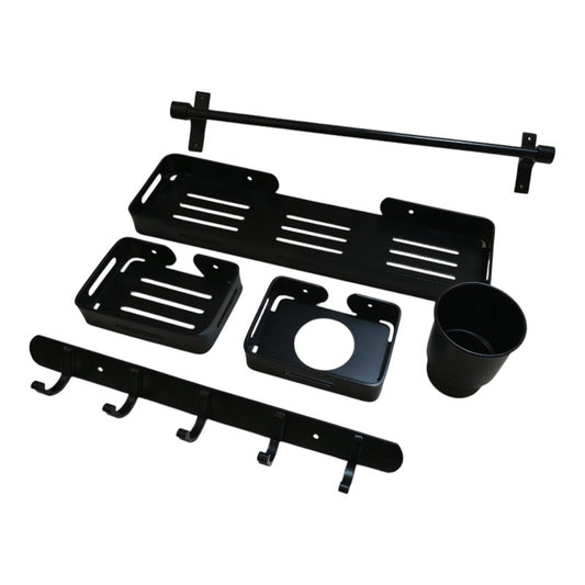 5pcs Aluminium Accessories Set Matt Black | Shelf + Soap Dish + Brush Holder + Towel Rod + Wall Hanger