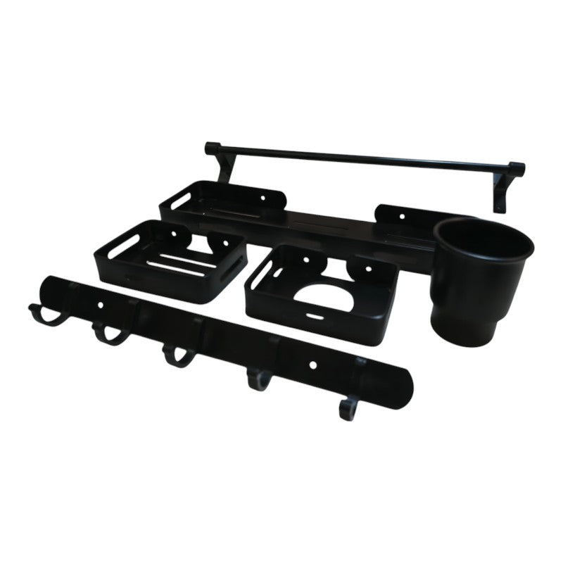 5pcs Aluminium Accessories Set Matt Black | Shelf + Soap Dish + Brush Holder + Towel Rod + Wall Hanger