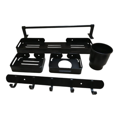 5pcs Aluminium Accessories Set Matt Black | Shelf + Soap Dish + Brush Holder + Towel Rod + Wall Hanger