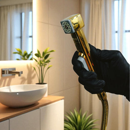 Premium Muslim Shower Set 7"inches Head + 1.2 Meter Pipe Shiny Gold | High Water Pressure | Easy Installation | Bathroom and Toilets | ABS Plastic Head + Stainless Steel Pipe