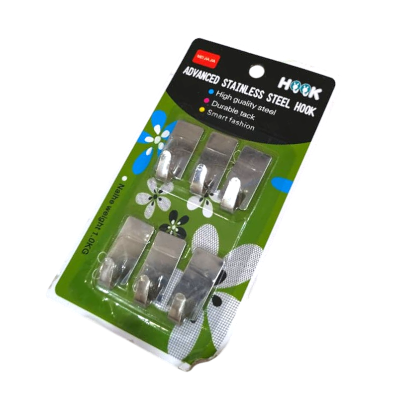 Adhesive Hooks Set in Stainless Steel | Sticky Wall Hooks