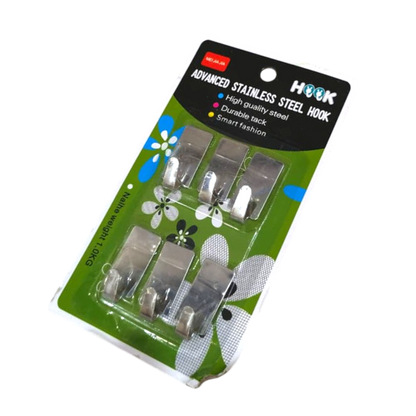 Adhesive Hooks Set in Stainless Steel | Sticky Wall Hooks