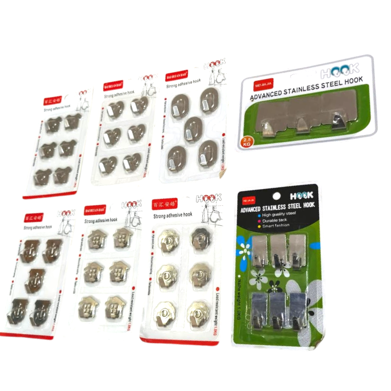 Adhesive Hooks Set in Stainless Steel | Sticky Wall Hooks