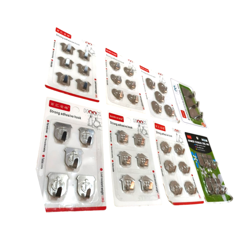 Adhesive Hooks Set in Stainless Steel | Sticky Wall Hooks