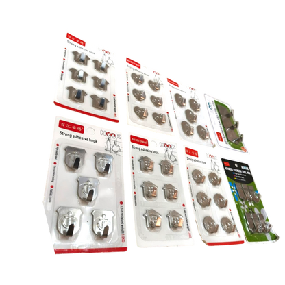 Adhesive Hooks Set in Stainless Steel | Sticky Wall Hooks