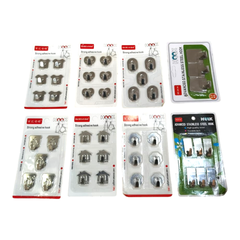 Adhesive Hooks Set in Stainless Steel | Sticky Wall Hooks