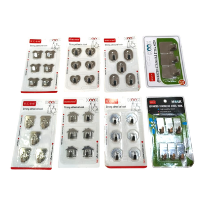 Adhesive Hooks Set in Stainless Steel | Sticky Wall Hooks