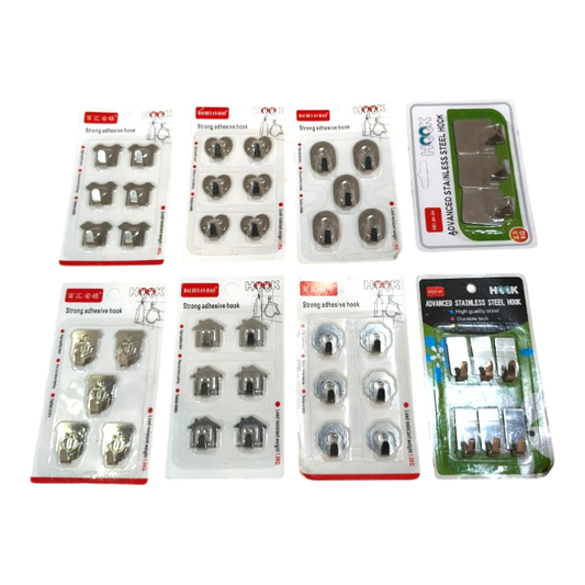Adhesive Hooks Set in Stainless Steel | Sticky Wall Hooks
