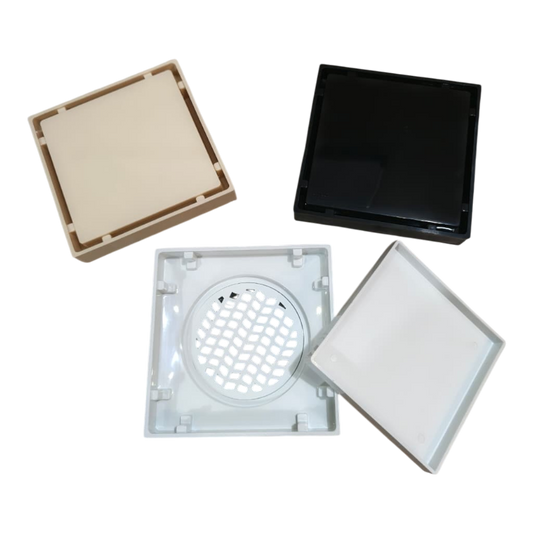 Premium 6x6" Inch Tile Floor Drain in ABS Plastic | Colours White, Black & Ivory