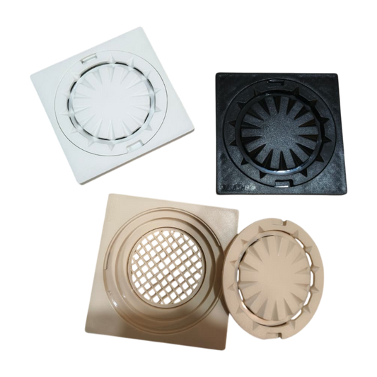 Premium 6x6" Inch Floor Drain in ABS Plastic | Colours White, Black & Ivory