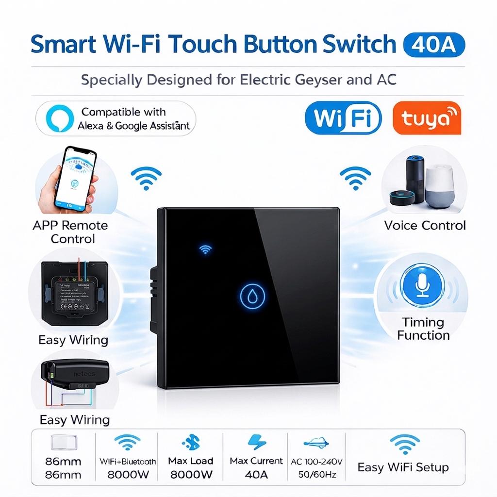 Smart Wi-fi 40A Switch Panel (White / Black)