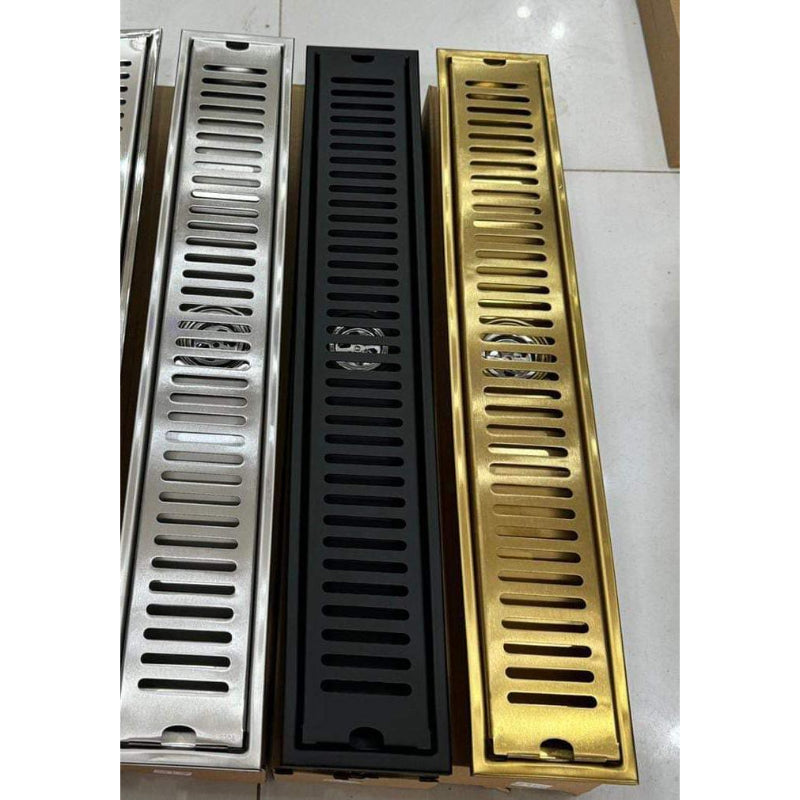 16" | 24" inches Premium Linear Floor Drain in SUS 304 Stainless Steel for Bathroom, Showers, Wash Area | Silver, Matt Black, Gun Grey, Golden