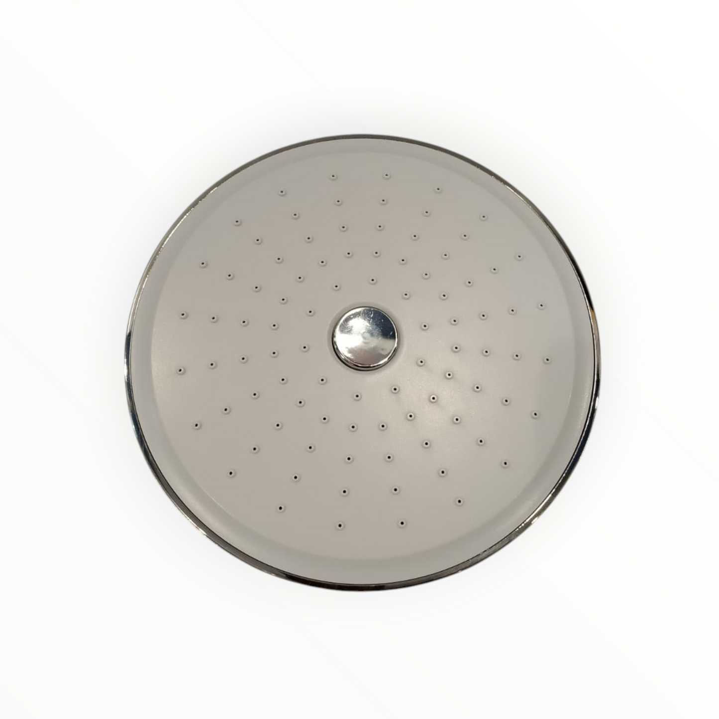 8" inches Round Bathing Shower Head with Cleaning Function in White & Chrome | Made in Durable ABS Plastic | High Pressure (without shower rod)