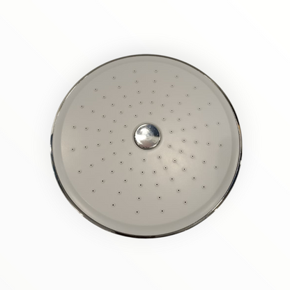8" inches Round Bathing Shower Head with Cleaning Function in White & Chrome | Made in Durable ABS Plastic | High Pressure (without shower rod)