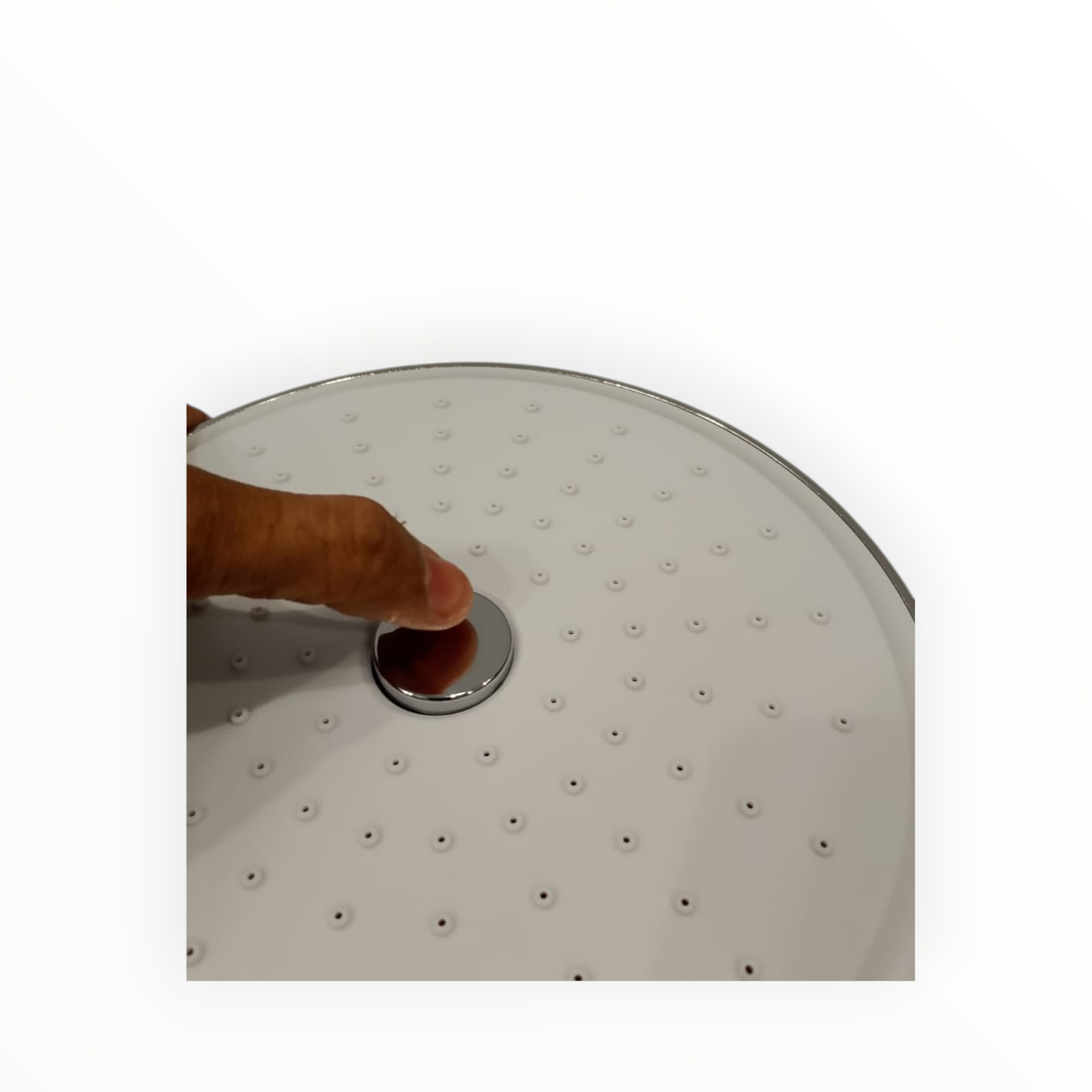 8" inches Round Bathing Shower Head with Cleaning Function in White & Chrome | Made in Durable ABS Plastic | High Pressure (without shower rod)