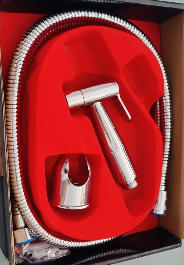 Shiny Chrome Heavy Duty Stainless Steel Muslim Shower Set 5"inches Head + 1.2 Meter Pipe | High Water Pressure | Easy Installation | Bathroom and Toilets