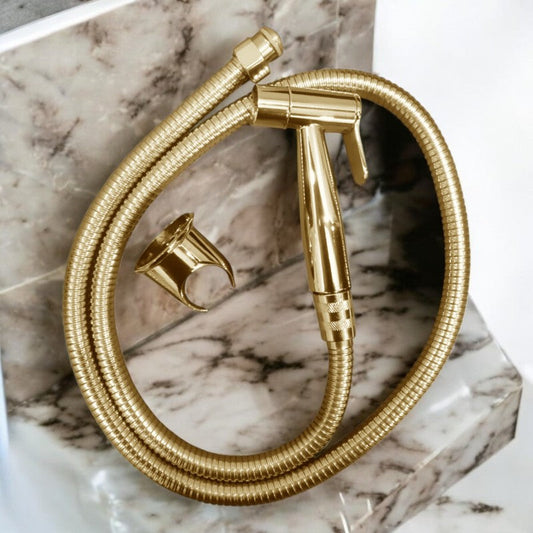 Shiny Gold Heavy Duty Stainless Steel Muslim Shower Set 5"inches Head + 1.2 Meter Pipe | High Water Pressure | Easy Installation | Bathroom and Toilets