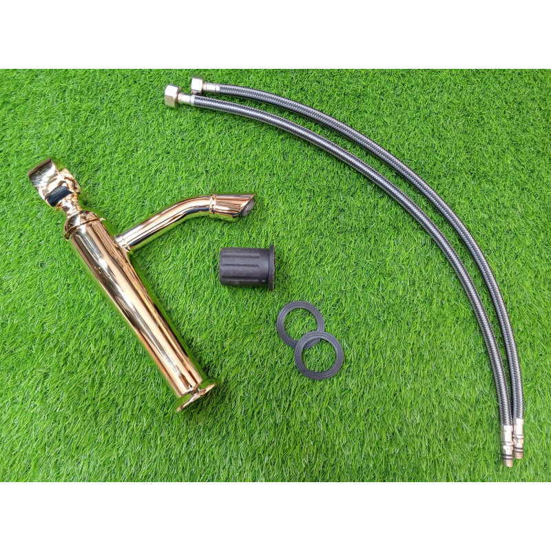 Top Ring Wash Basin Faucet Shiny Gold in Stainless Steel  | Hot and Cold Mixer | Easy to Install