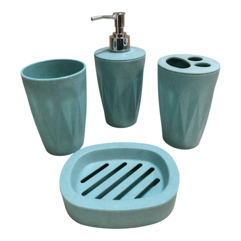 4pcs Bathroom Accessories Light Green | Dispenser + Brush Holder + Soap Dish + Rinse Cup