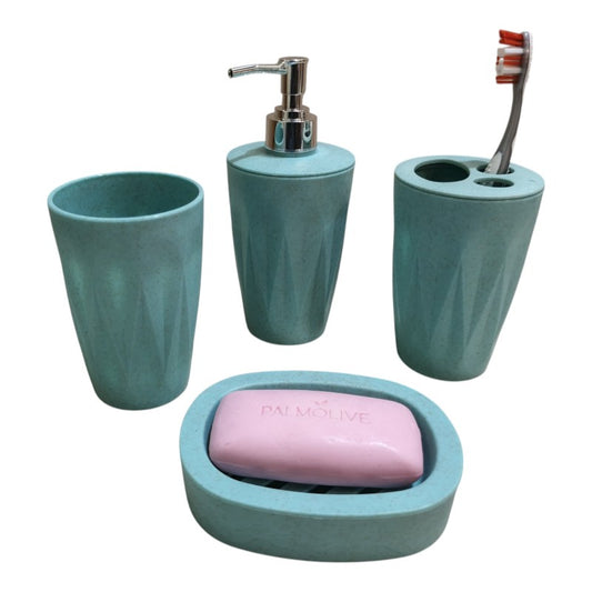 4pcs PVC Bathroom Accessories Light Green | Dispenser + Brush Holder + Soap Dish + Rinse Cup