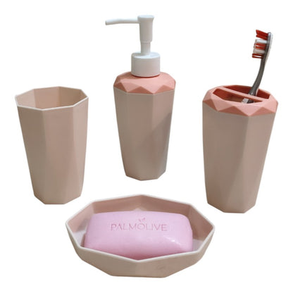 4pcs Bathroom Accessories Set Light Pink  | Dispenser + Brush Holder + Soap Dish + Rinse Cup