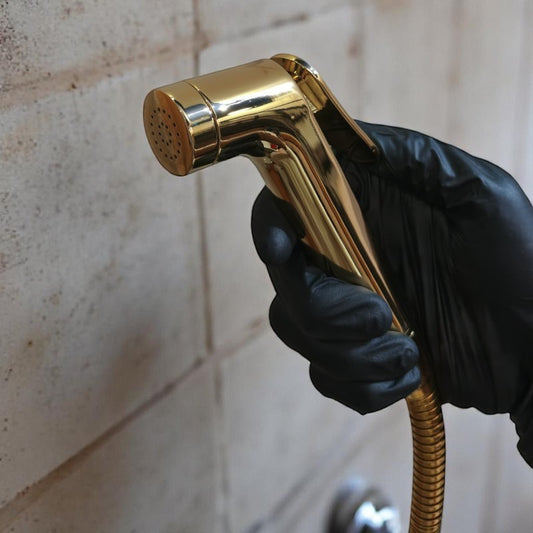 Shiny Gold Heavy Duty Stainless Steel Muslim Shower Set 5"inches Head + 1.2 Meter Pipe | High Water Pressure | Easy Installation