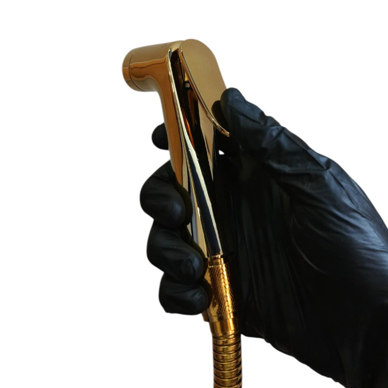 Heavy Duty Brass Muslim Shower Set in Shiny Gold | 5"inches Head + 1.2 Meter Pipe | High Water Pressure | Easy Installation
