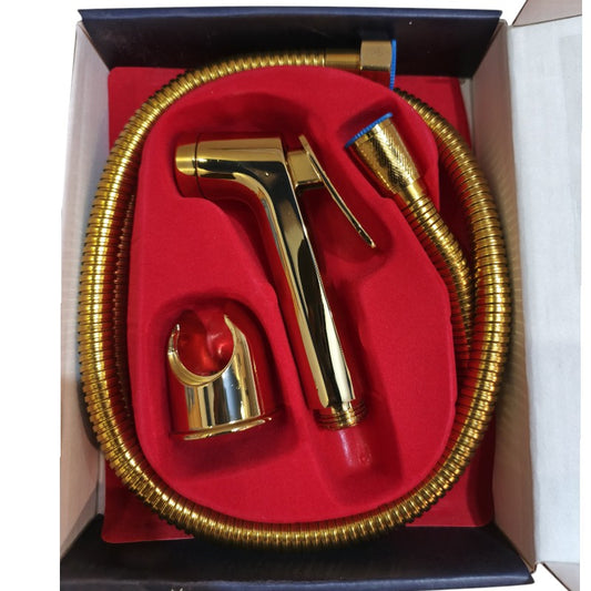 Shiny Gold Heavy Duty Stainless Steel Muslim Shower Set 5"inches Head + 1.2 Meter Pipe | High Water Pressure | Easy Installation