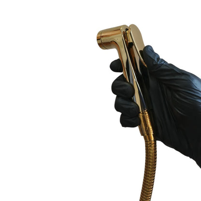 Heavy Duty Brass Muslim Shower Set in Shiny Gold | 5"inches Head + 1.2 Meter Pipe | High Water Pressure | Easy Installation