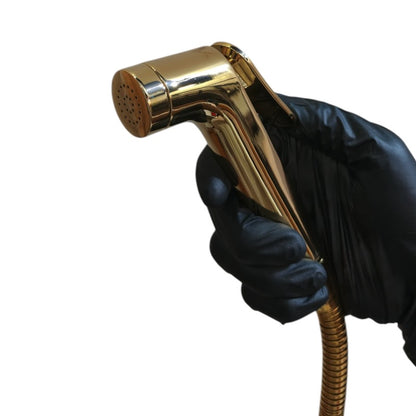 Heavy Duty Brass Muslim Shower Set in Shiny Gold | 5"inches Head + 1.2 Meter Pipe | High Water Pressure | Easy Installation