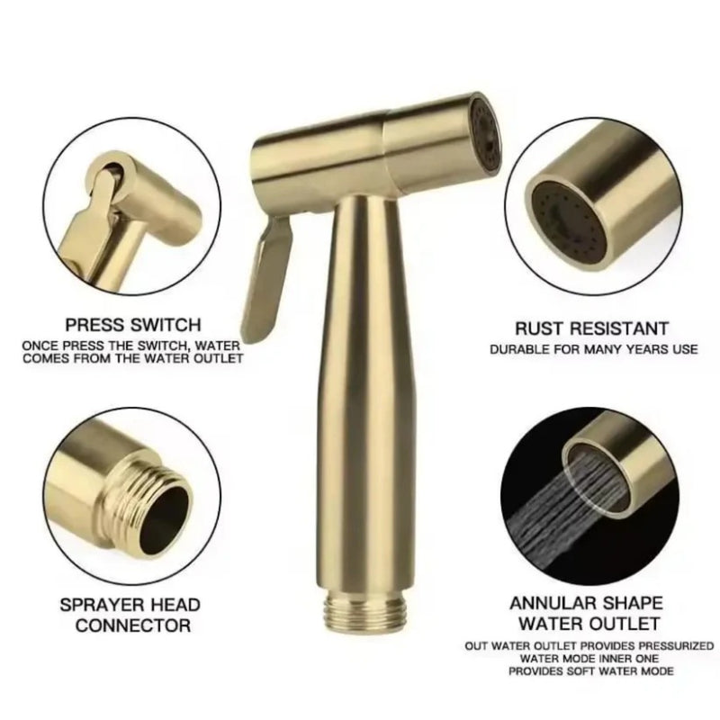 Stainless Steel 5"inches Muslim Shower Head in Golden | High Water Pressure | Easy Installation
