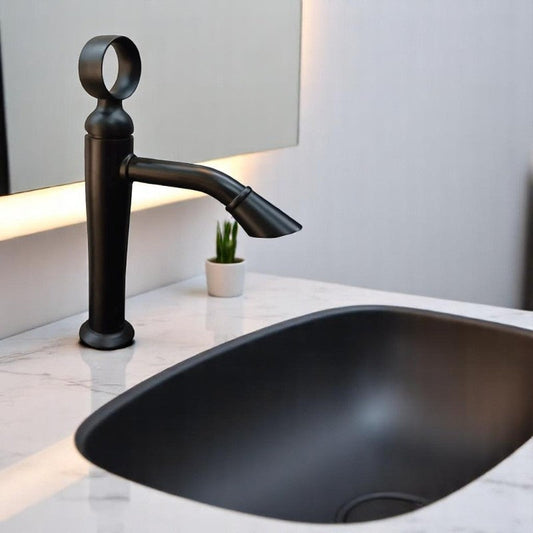 Top Ring Wash Basin Faucet Matt Black in Stainless Steel  | Hot and Cold Mixer | Easy to Install